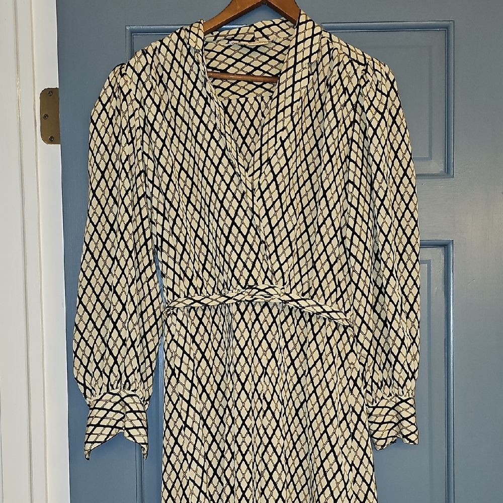 Giuliana Studios Dress Diamond Pattern Long Sleeve 80s Black Tan Puffy Size 6